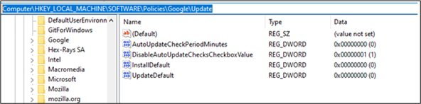 Screenshot of the policy that's added that turns off updates