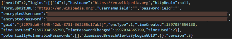 Screenshot of JSON file
