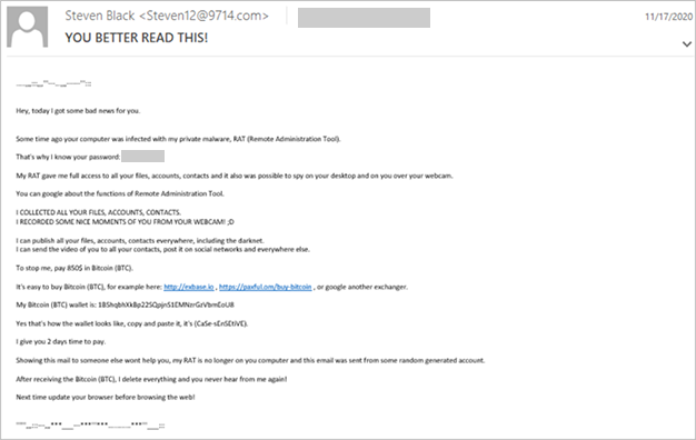 Screenshot of sample email used in campaign