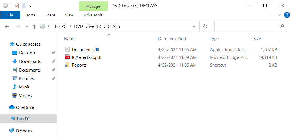 ISO file contents with hidden "Documents.dll" inside.