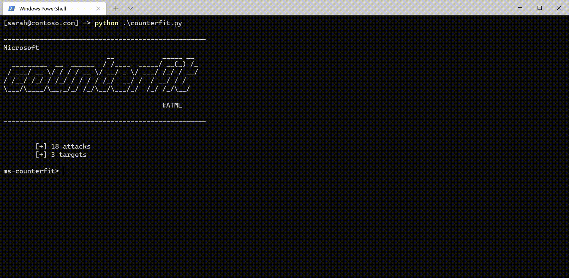 Demo of Microsoft Counterfit used to scan an AI model for model evasion vulnerability.