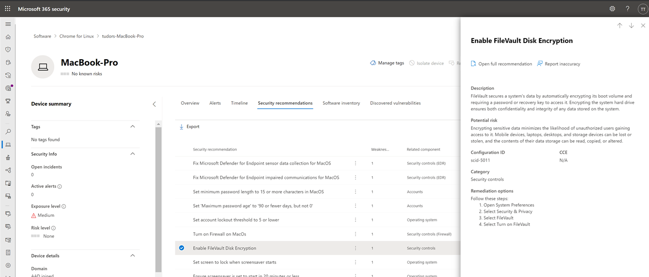 Security configuration recommendation for macOS.