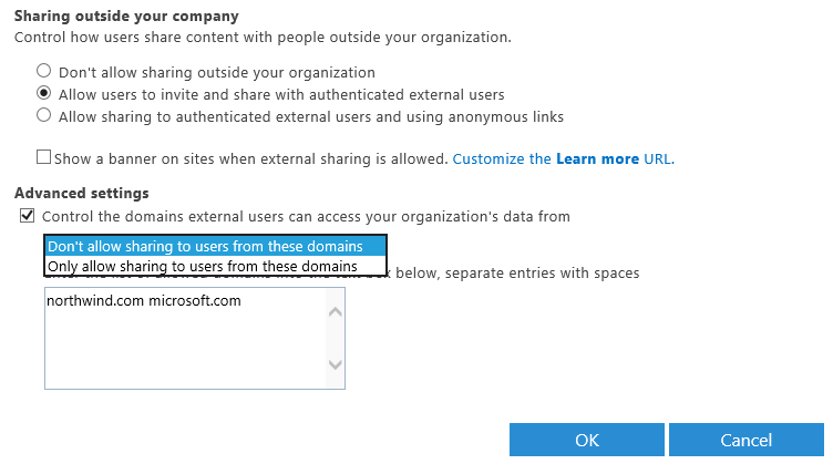 Screenshot to show how to allow users to invite and share with authenticated external users