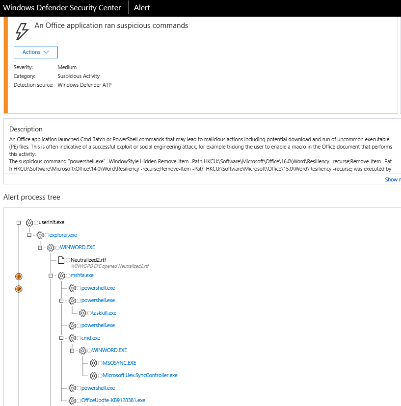 Figure 8. Windows Defender ATP alert