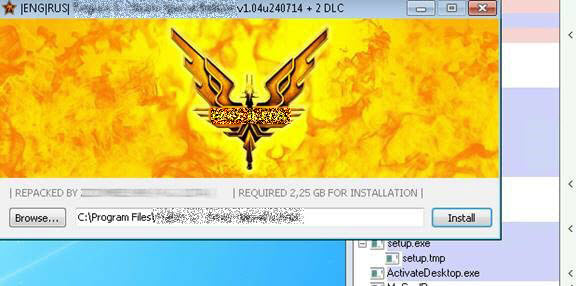 Screenshot of an example of a game installer. When run, the installer also executes the malware payload