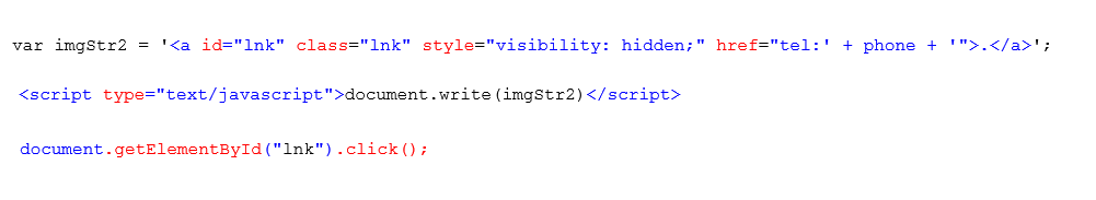 Figure 3. Click-to-call code in tech support scam website