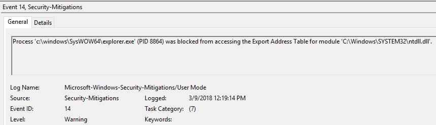 Figure 8. Export Address Filter (EAF) event exposed in Event viewer