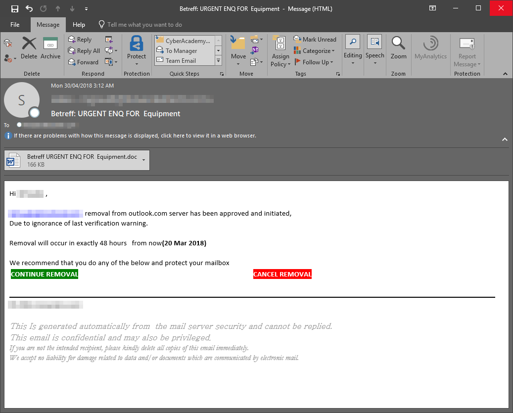 Sample emails used in the Hawkeye campaign.