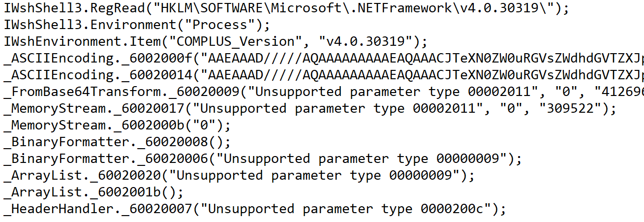 Screenshot of the dynamic AMSI log generated during the execution of the Sharpshooter technique