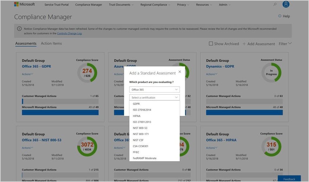 Figure 2: Compliance Manager provides tools to proactively manage evolving data privacy regulations.