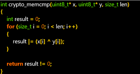 Screenshot of code showing XOR-based memory comparison