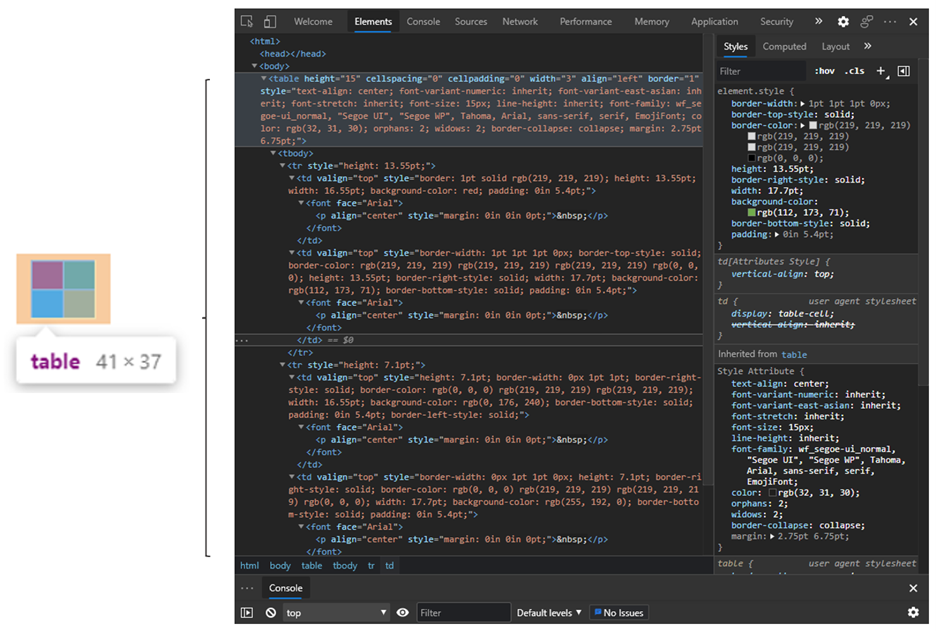 Page source of the isolated HTML mimicking the Microsoft logo