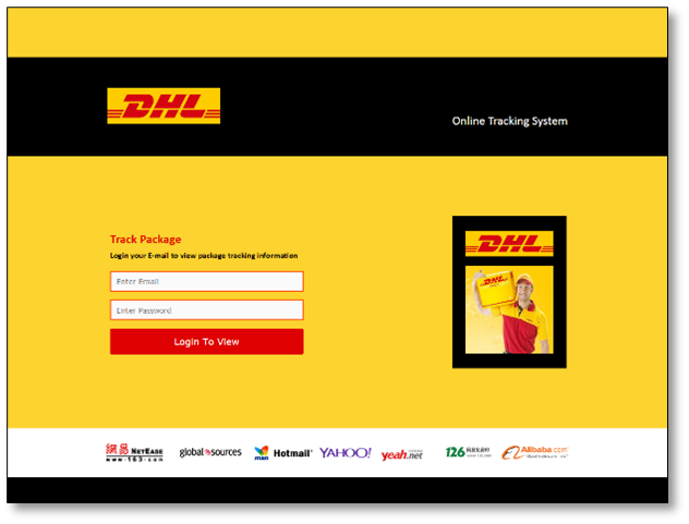 Variations on the DHL sign-in page, both classified correctly by our system as pertaining to DHL