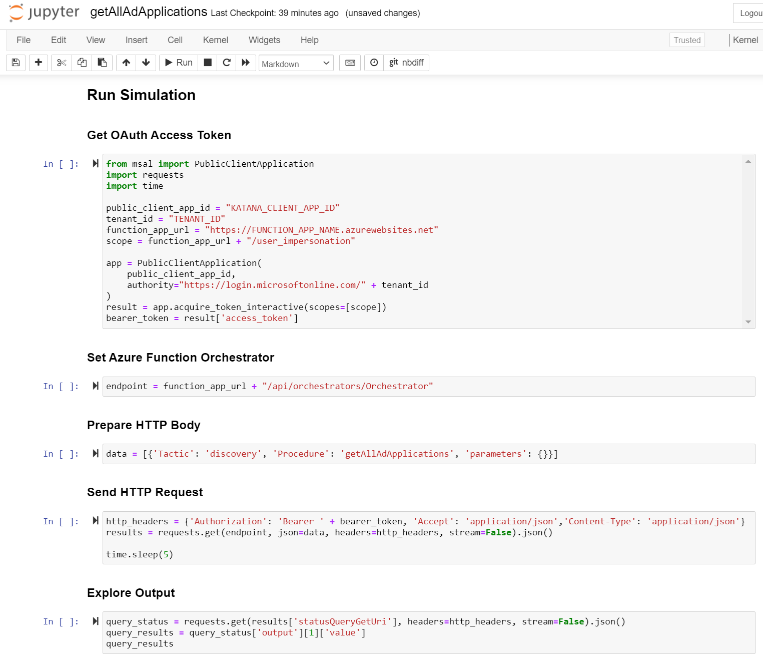 Running a Jupyter Notebook to execute simulations.