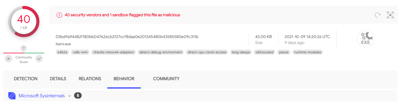 Microsoft Sysinternals report in VirusTotal.