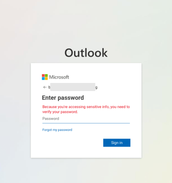 Screenshot of the phishing page showing the username prepopulated