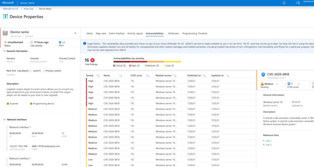 Image shows devices are monitored and assessed for vulnerabilities and security recommendations. A prioritized list of recommendations are listed. The combination of Network and Endpoint signals enable a deeper assessment and broader range of detections.