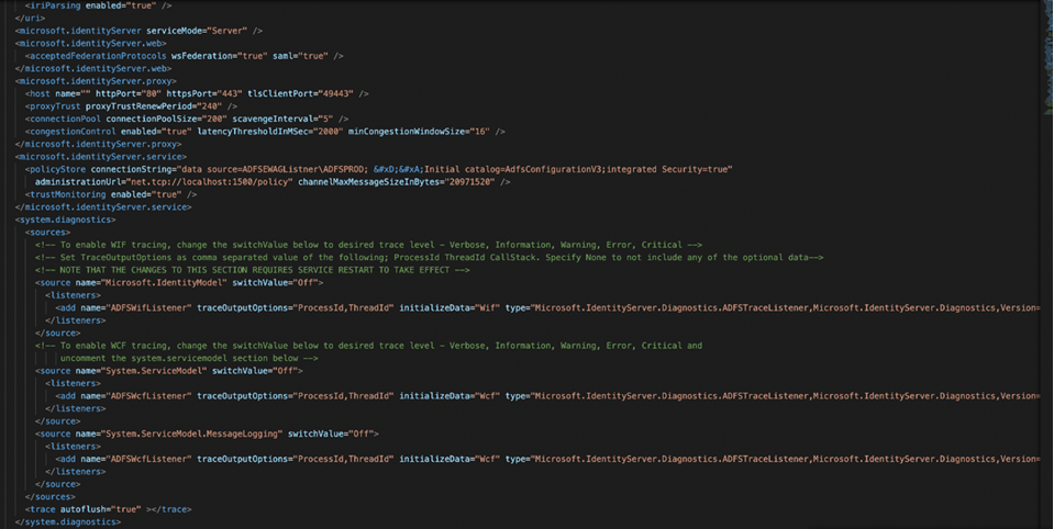Screenshot of a section of a configuration file.