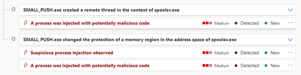Partial screenshot of Microsoft Defender for Endpoint user interface showing alerts.