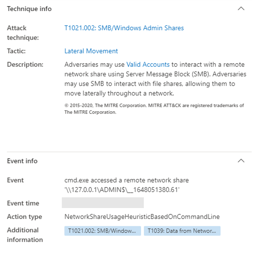 Screenshot of Technique info displaying attack techniques in Defender for Endpoint.