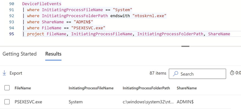 Sample screenshot in Defender for Endpoint.