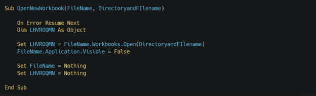 The deobfuscated code to load the extracted worksheet in invisible mode.