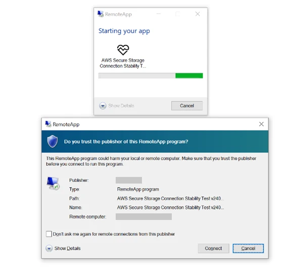A screenshot of the dialog box to allow the malicious remote connection initiated by the threat actor