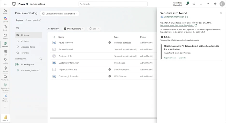 Purview DLP triggering a policy tip for a KQL database