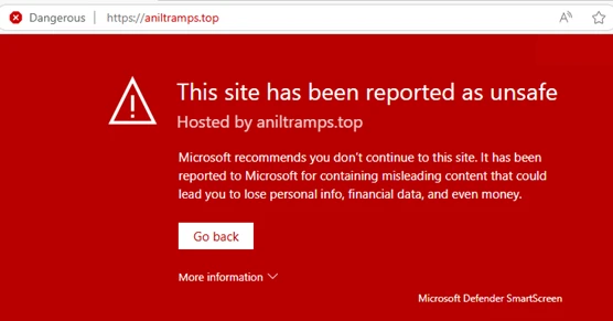 Screenshot of Microsoft Defender SmartScreen flagging a ClickFix landing page