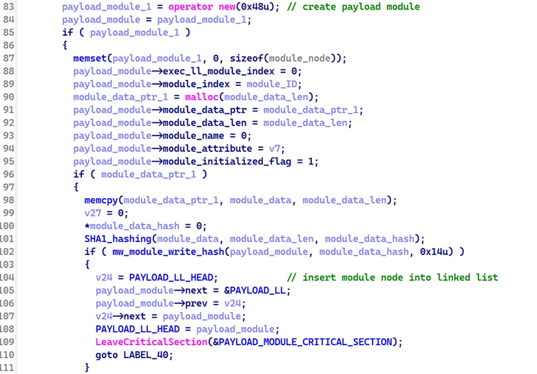 Populating payload module with pipe data