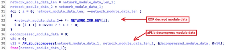Decrypting network module data