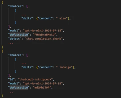 Obfuscation parameter added as a mitigation against WhisperLeak-style attacks.