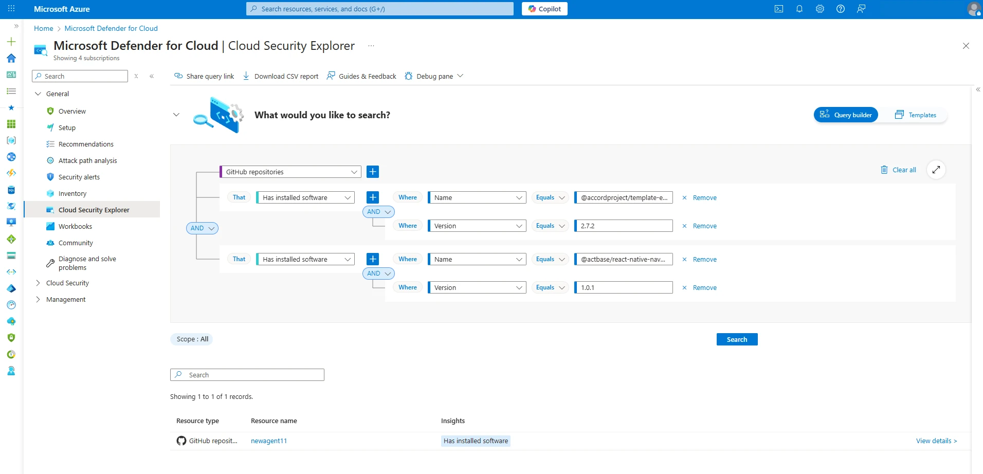 Screenshot of Cloud Security Explorer query