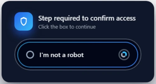 Custom CAPTCHA requesting the user confirm they are not a robot
