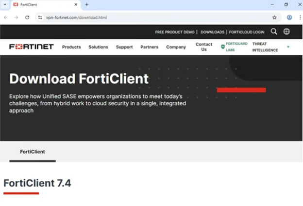 Screenshot of fake website posting as Fortinet