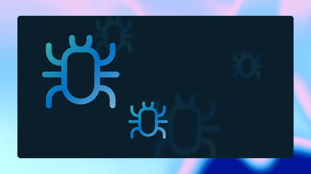 Visual graphic representing malware via a digital bug icon.