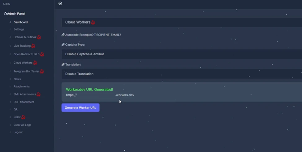 Screenshot of redirect chain and routing configuration settings in the Tycoon2FA admin panel