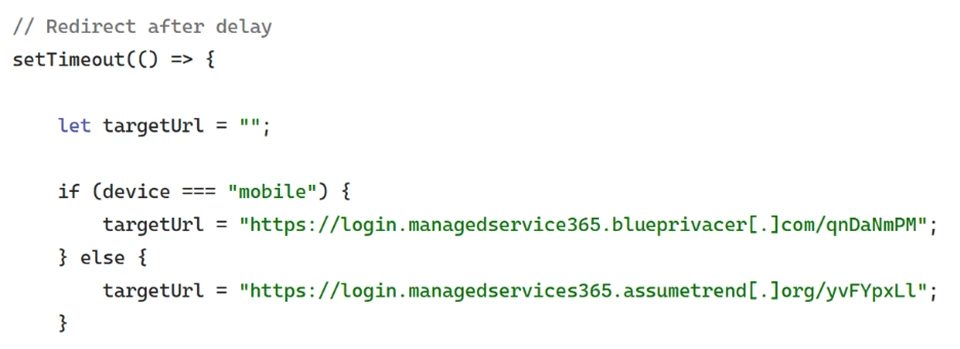 Screenshot of code used to redirect users based on platform, whether mobile or dekstop