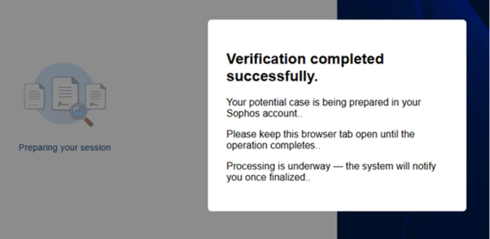 Screenshot of message telling users that verification completed successfully