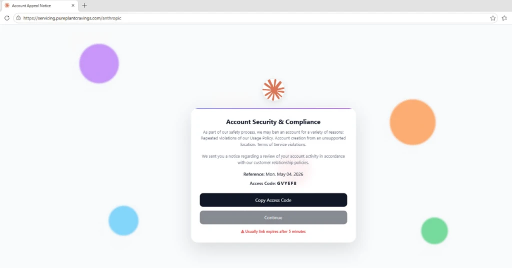 Screenshot of landing page of Claude-themed phishing campaign