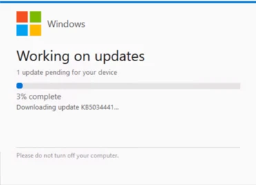 A false update window claiming the updates are 3 percent downloaded.